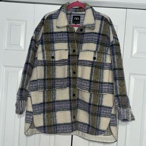 Zara plaid patch pocket oversized shacket jacket